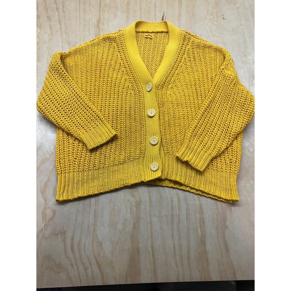 Babaa Cardigan No 19 Yellow 100% Cotton Chunky Knit V-Neck Sweater Spain
